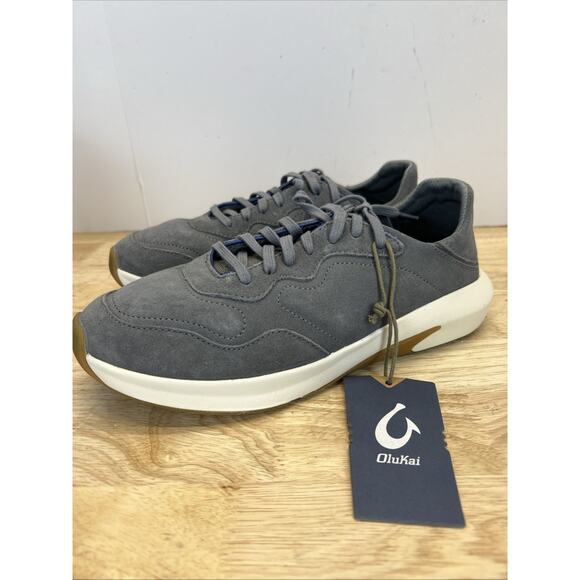 OluKai Koheo Men’s Charcoal Gray Suede Leather Sneakers Comfort Shoes Size 9.5